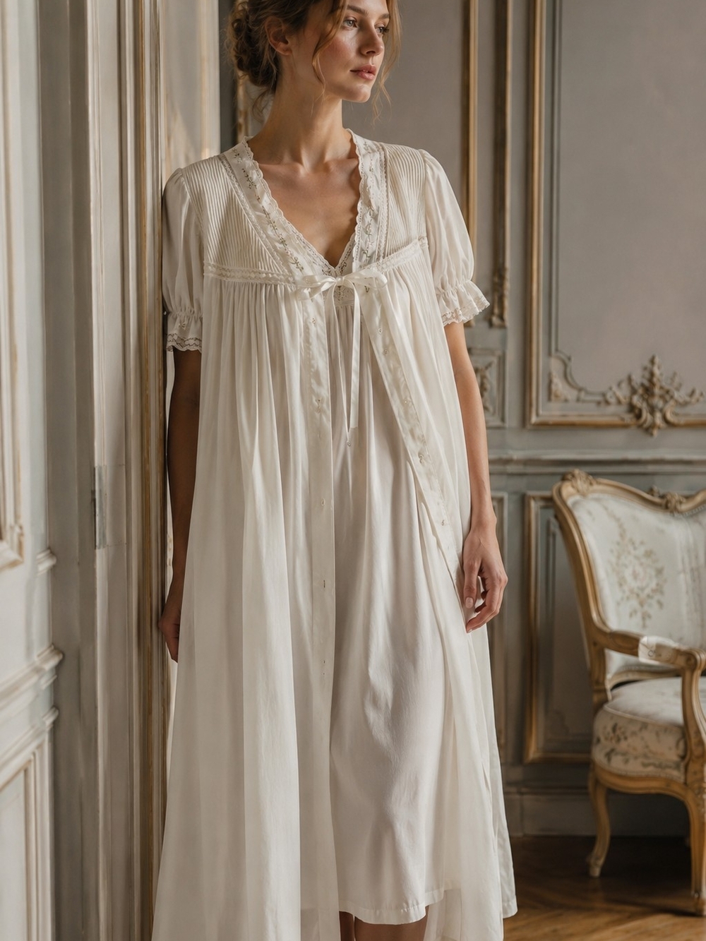 Vintage Barbizon White Nightgown & Matching Robe Set | Romantic Cottagecore Lace